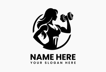 Minimalist fitness woman logo design vector, strong female figure isolated on white background for gym and wellness branding