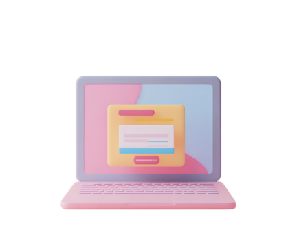 Pastel Laptop with Popup Notification Online Communication, Digital Workflow, and Ecommerce Concept