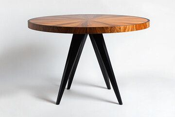 a table with a wooden top and black legs