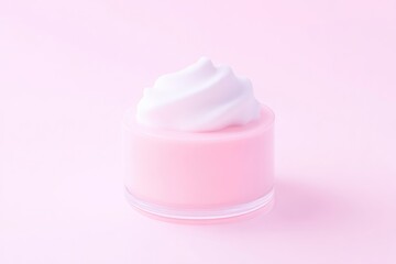Pink cosmetic container with whipped cream-like top