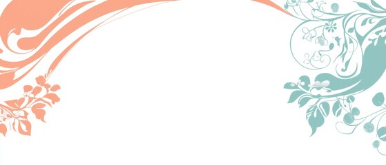 Obraz premium Elegant Floral Frame with Peach and Teal Swirls on White Background Decorative Design Element for Invitations, Cards, and Creative Projects