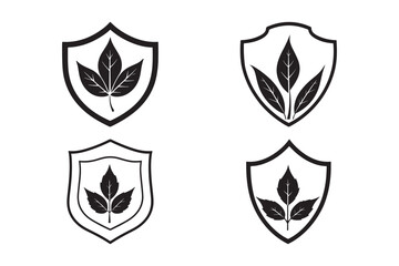 Leaf Shield Icon Set Nature Protection Vector Emblems