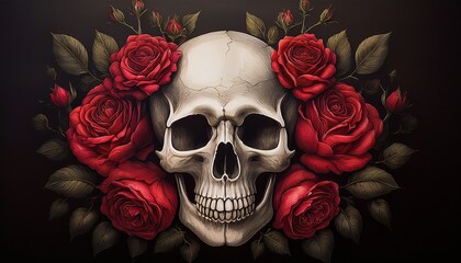 skull and roses illustration