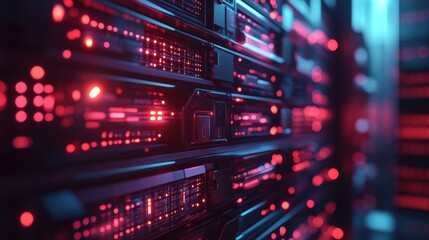 Server rack with glowing components