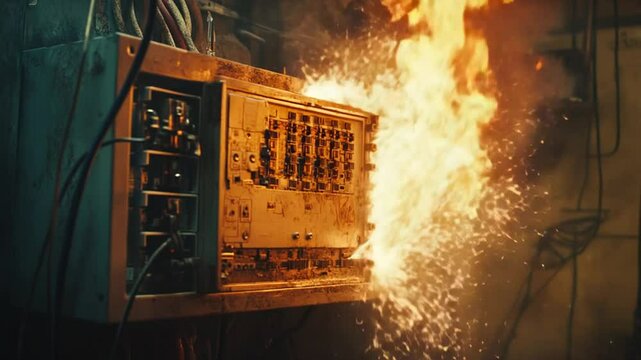 Electrical System Malfunction Ignites in a Sparking and Fiery Display of Destruction