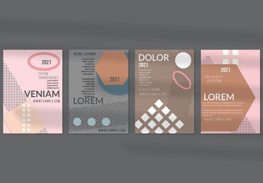 Flyer Layout with Paper Cut Layered Simple Geometric Shapes