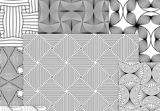 Seamless Pattern Collection with Simple Black and White Geometric Shapes