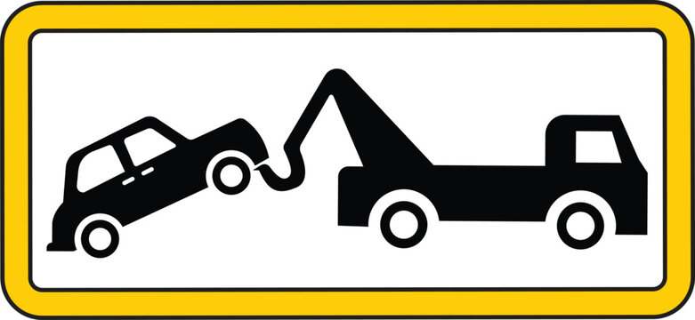 Towing service icon. Truck used to tow or pick up damaged or disabled vehicles. No parking tow away zone. a sign with a tow truck and a car