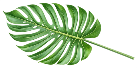 Detailed monstera deliciosa leaf illustration on transparent background for tropical botanical designs and nature inspired artwork