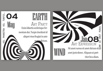 Social Media Square Post Template Black White Striped Abstract Round Shape