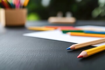 Colored pencils on table art and design concept