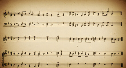 Naklejka premium Background | Close-up captures the intricate musical notes on aged sheet music, conveying a rich history of tunes.