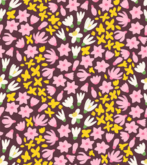 Botanical seamless pattern with various flower buds. Fashionable floral vector flat background