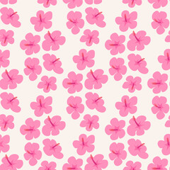 Botanical summer seamless pattern with hibiscus flower buds. Floral blossom abstract vector flat background