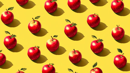 red sweet apple pattern on yellow background pop art design, banner design 