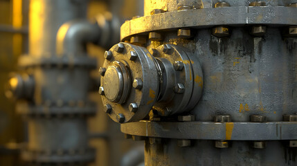 Close Up Of Industrial Piping System With Metal Valves And Connections