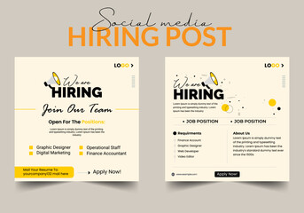 Professional hiring announcement vector template job vacancy social media post design recruitment banner and web layout for companies