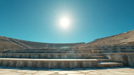 Fototapeta premium Ancient amphitheater under a bright sky. Stone seats and stage