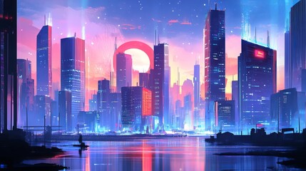 Fototapeta premium Smart cities leverage advanced technologies like 5G, IoT, and ICT for seamless communication and digital transformation. This modern cityscape integrates a robust telecommunication network. 