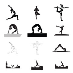 Yoga different Poses Woman Silhouette, Isolated on White Background.