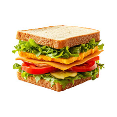 Stacked Deli Sandwich with Ham, Cheese, Tomato, and Greens Against Transparent Background