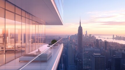 Fototapeta premium Luxury penthouse balcony overlooking NYC skyline