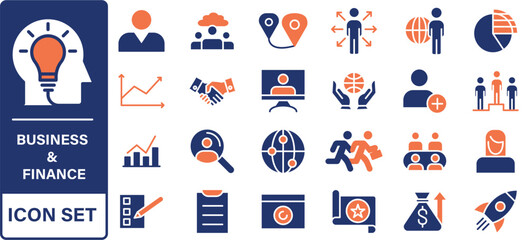 Fototapeta premium Business and Finance web icons in line style. Money, bank, contact, infographic. Icon collection. Vector illustration