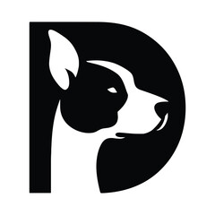 Dog Silhouette in D Letter Shape, Stylish Dog in Letter D Logo