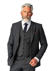 Sophisticated Mature Businessman in Gray Three-Piece Suit