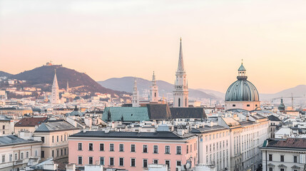 Fototapeta premium Vienna Cityscape At Sunset With Pastel Hues