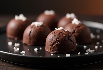 decadent rich dark chocolate truffles topped organic sea salt gourmet dessert treat, ganache, sweet, artisan, cocoa, luxury, gift, cream, flavor