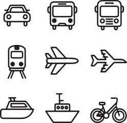 A vector illustration of a transport care icons set on a white background.