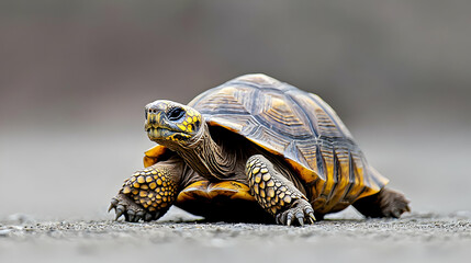 Fototapeta premium Tortoise Walking On Grey Ground