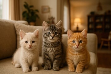 Adorable kittens on couch