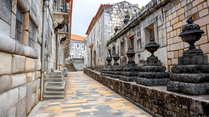 Fototapeta premium Historic European Alleyway With Stone Buildings