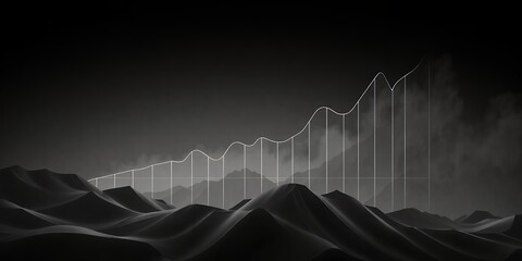 Naklejka premium A monochromatic landscape featuring a graph overlayed on dark hills under a smoky sky effect