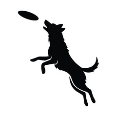 Happy Dog Catching Disc Silhouette, Dog Silhouette Leaping for Flying Disc