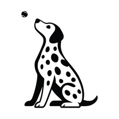 Dalmatian Looking Up at Ball Logo, Playful Dalmatian Silhouette with Ball
