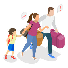3D Isometric Flat Vector Illustration of Hurrying Tourists, Fast-Paced Visitors in a Hurry. Item 3