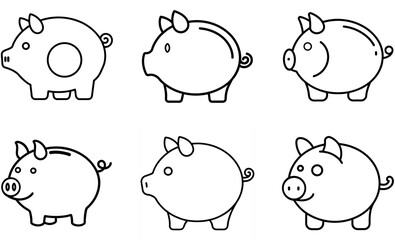 cartoon piggy bank outlines in a simple black line art style