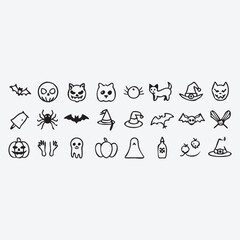 Halloween Icon Set: A meticulously crafted collection of Halloween-themed icons in a clean, minimalistic style, perfect for adding a touch of spooky fun to your designs. Includes classic elements. 
