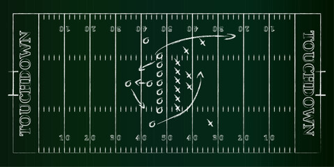 A tactical board with an American football chalk texture