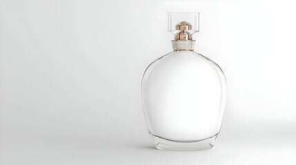 Obraz premium Elegant Clear Glass Perfume Bottle On White Background