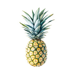 Vibrant Whole Pineapple with Green Leaves Against Transparent Background