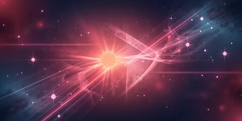 Fototapeta premium Abstract cosmic scene featuring a central bright light with radiating lines and scattered stars