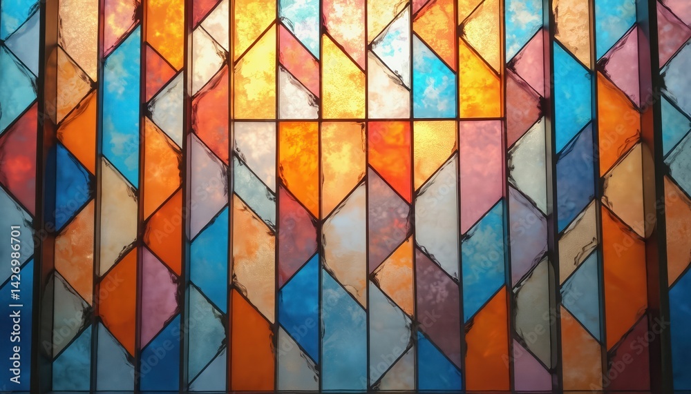 Aufkleber abstract polygonal shapes composed of stained glass in pastel tones. colorful mosaic patterns, detai