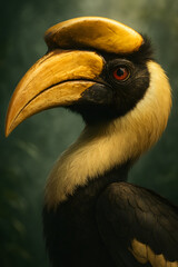 A stunning, hyper-realistic close-up portrait of an exotic bird captured in vivid detail. This digital artwork showcases the bird&rsquo;s intricate feather texture, vibrant coloration, and intense eye focus