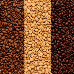 Fototapeta premium Background with coffee beans medium roast, light roast and dark roast.