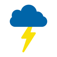A storm cloud with lightning. Lightning and thunderstorm icon. Cloud lightning symbol - thunder storm. Weather forecast. Colorful Vector flat illustration isolated on white background EP S10