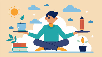 Despite the ups and downs of daily life the writer remains steadfast in their pursuit of equanimity and a calm balanced mind.. Vector illustration